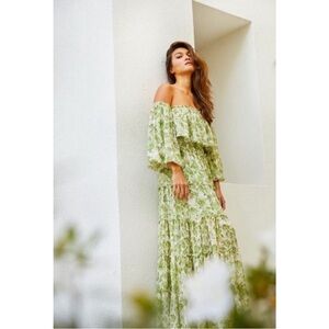 Anthro Misa Los Angeles Cassandra Green Off Shoulder Dress in Floral Green L